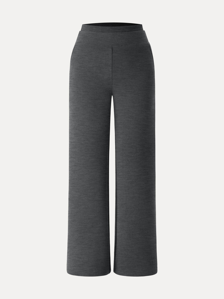 Double Waistband Straight Leg Pants with Pockets Regular Heather Black