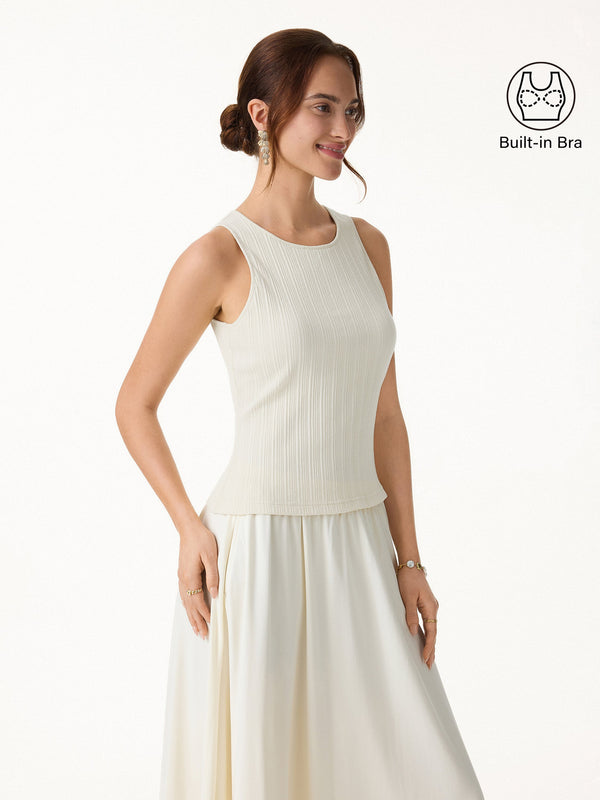 OGLmove Stretch Cotton Ribbed Round Neck Bra Tank Off White XS