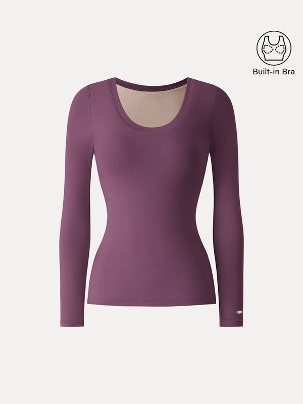 LiteWarm Round Neck Long Sleeve Brami Plum Berry XS