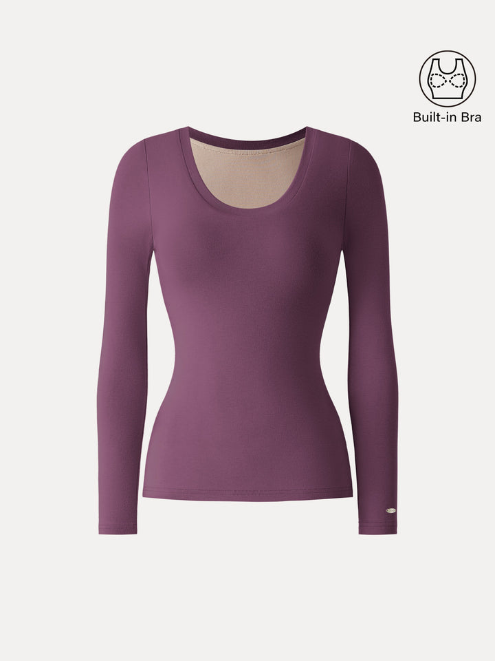 LiteWarm Round Neck Long Sleeve Brami Plum Berry XS