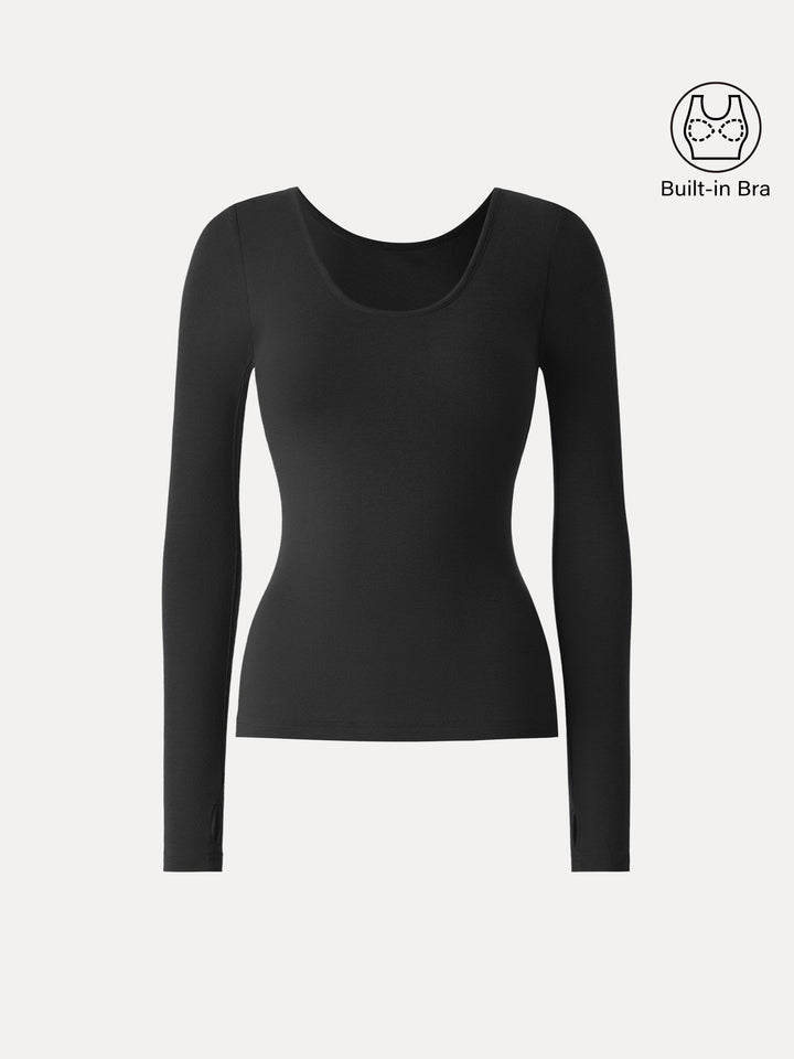 Lyocell Cashmere Scoop Neck Thumbhole Brami Black XS