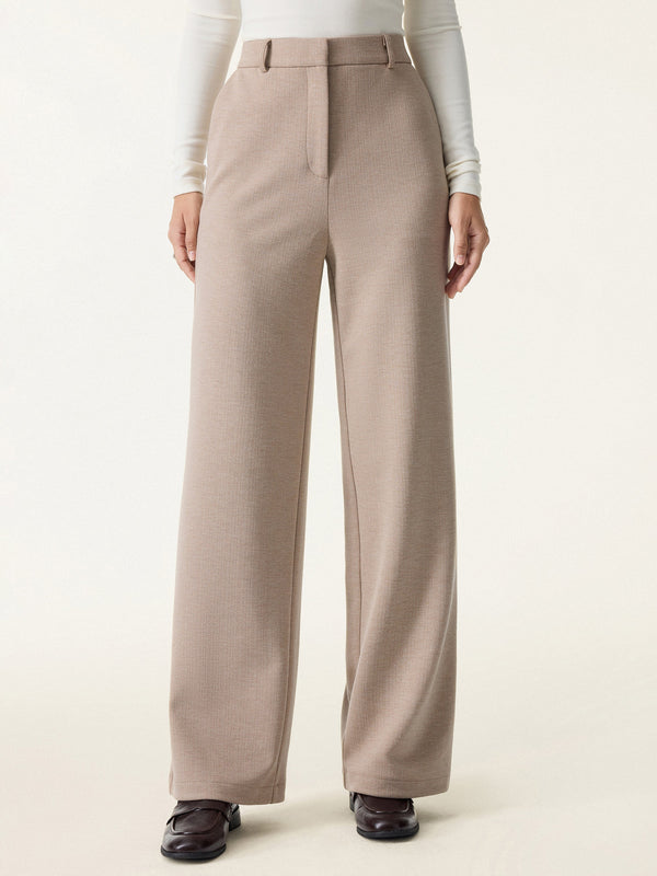 Herringbone Mid Rise Straight Leg Pants with Pockets Regular Cereal