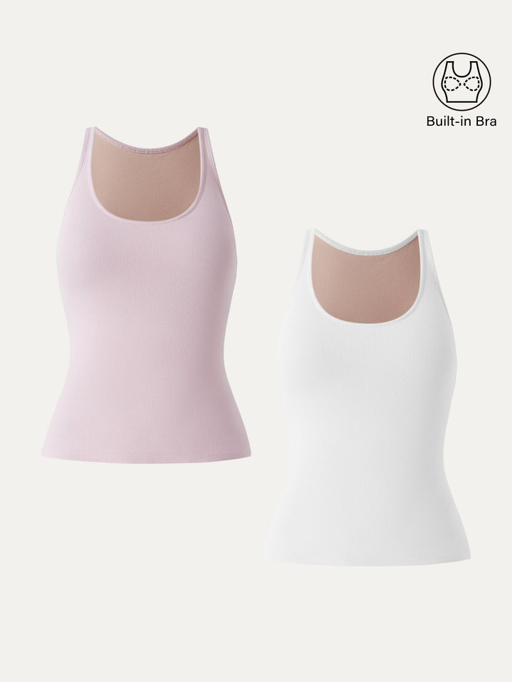 2Pcs Set Essential Stretch Cotton U-neck New Airy Brami White/Light Pink XS