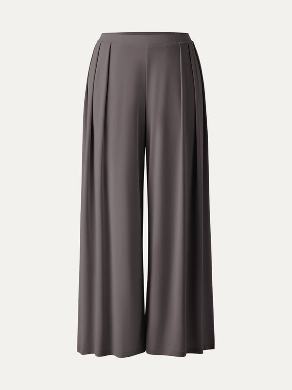 Sandwashed Mid Rise Pleated Wide Leg Palazzo Pants with Pockets Regular Penny
