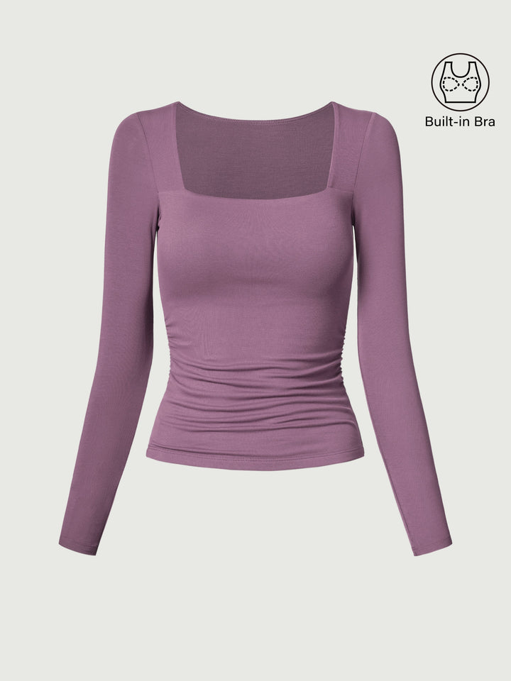 Square Neck Ruched Brami Top Moran Purple 2XL