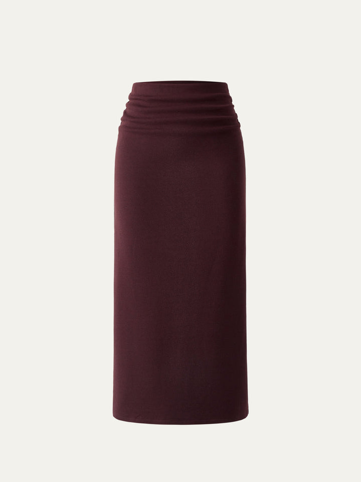 Heat-Tech Ruched Side Pencil Maxi Skirt Ruby Berry XS