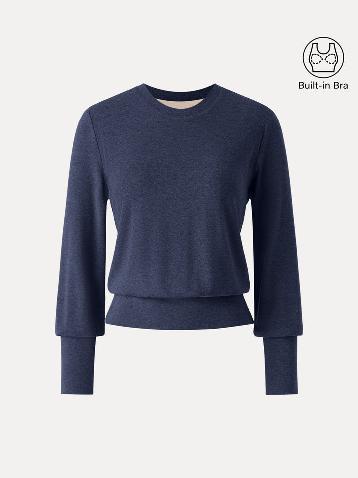Elevated Crewneck Brushed Brami with Banded Hem Indigo XS