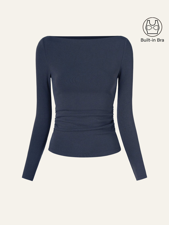 Modern Side Ruched Boatneck Brami Top