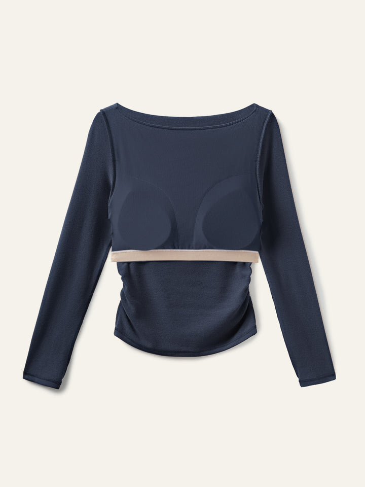 2Pcs Set Modern Side Ruched Boatneck Brami Top