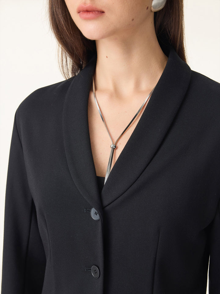 Stretch Shawl Lapel Button Front Blazer with Pockets