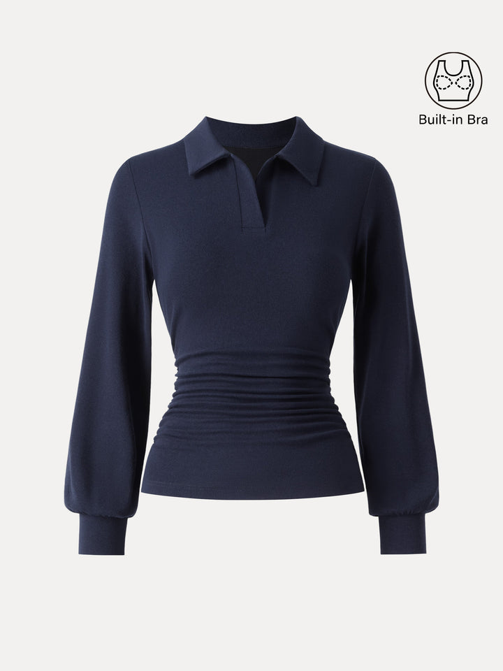 Light Warm Polo Neck Side Ruched Brami Top
