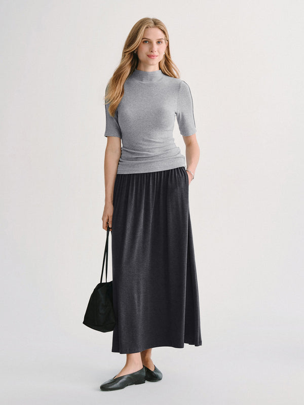 OGLmove LiteWarm Mid-Rise Ruched A-Line Midi Skirt with Pockets