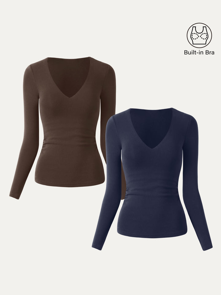 V-Neck Ruched Sides Brami Top Espresso/Midnight Navy XS