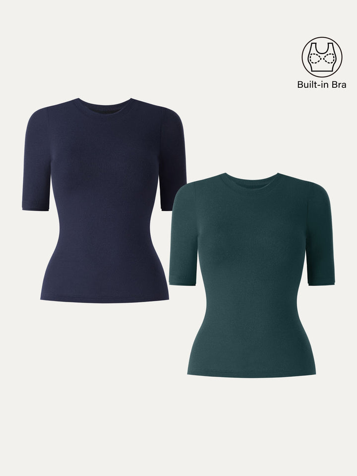Lyocell Cashmere Crewneck Layered Cuff Brami Smoky Navy/Calactic Stream XS