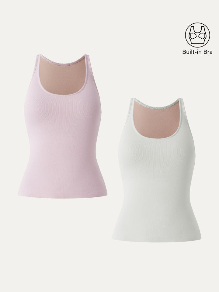 2Pcs Set Essential Stretch Cotton U-neck New Airy Brami Light Pink/Cloud White XS