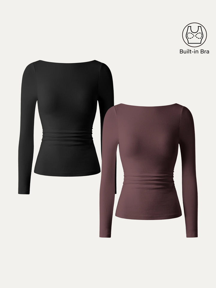 2Pcs Set Open-Back Brami Top Black/Marron XS