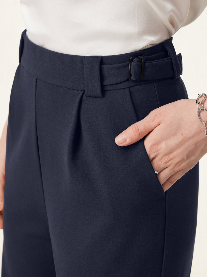 2Pcs Set Office Staple Waistcoat with Pockets & High Rise Pull-on Wide Leg Pant