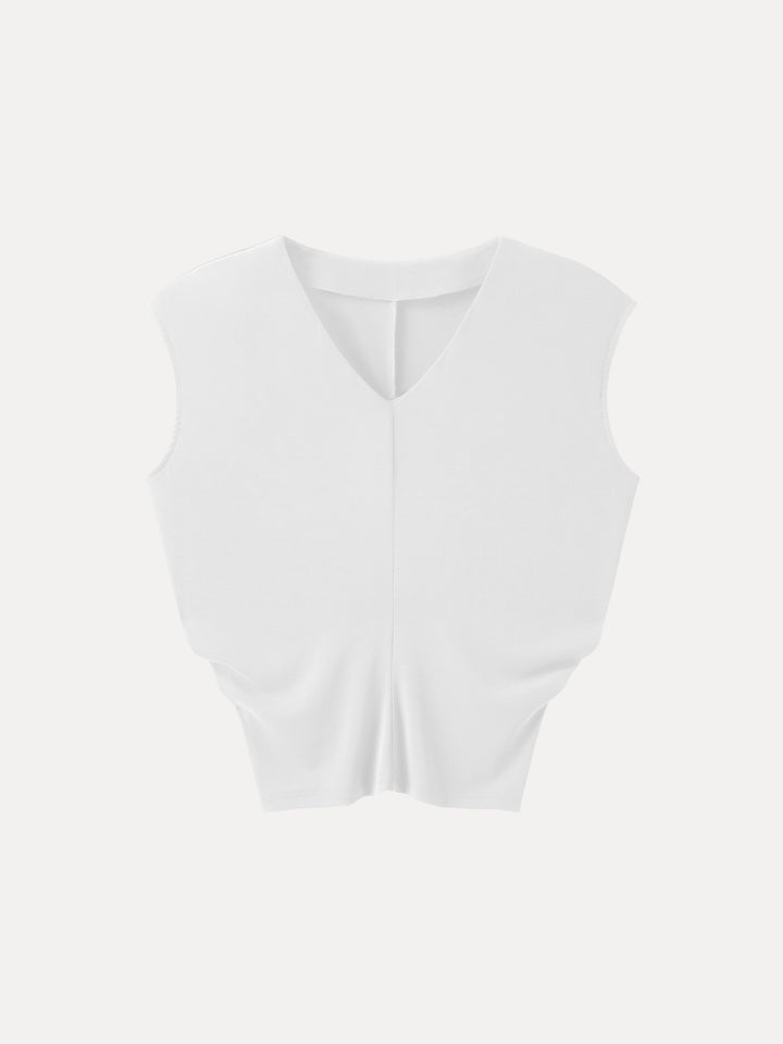 Sandwashed Crewneck Cap Sleeve Top White XS