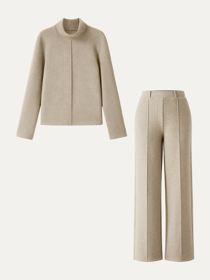 2Pcs Set FuzzLuxe Turtleneck Top & Regular High Waisted Straight Leg Pull On Pant Heather Morganite XS