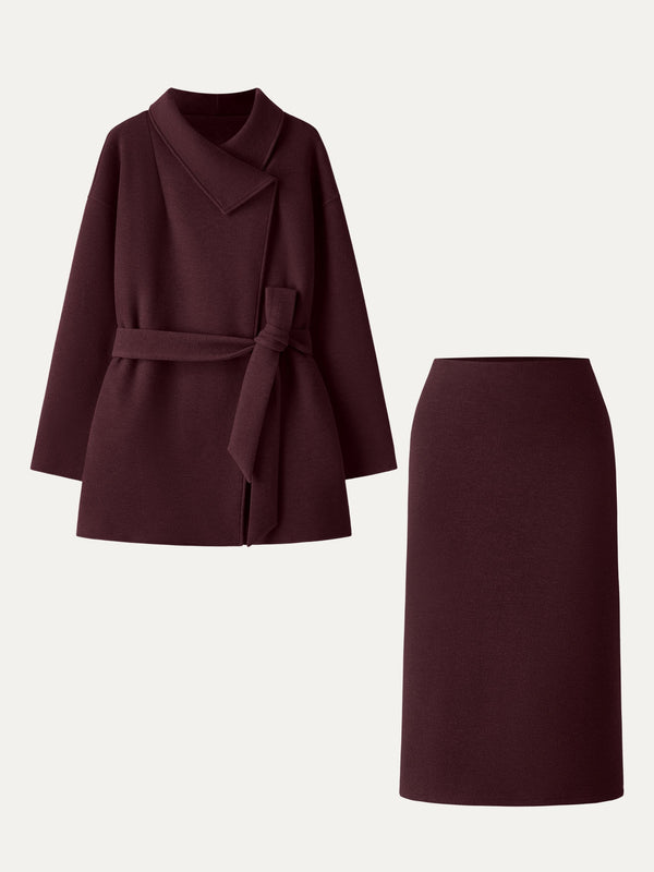 2pcs Set Fuzzluxe Mockneck Sleeve Warmer Top Midi A Line Circle Skirt