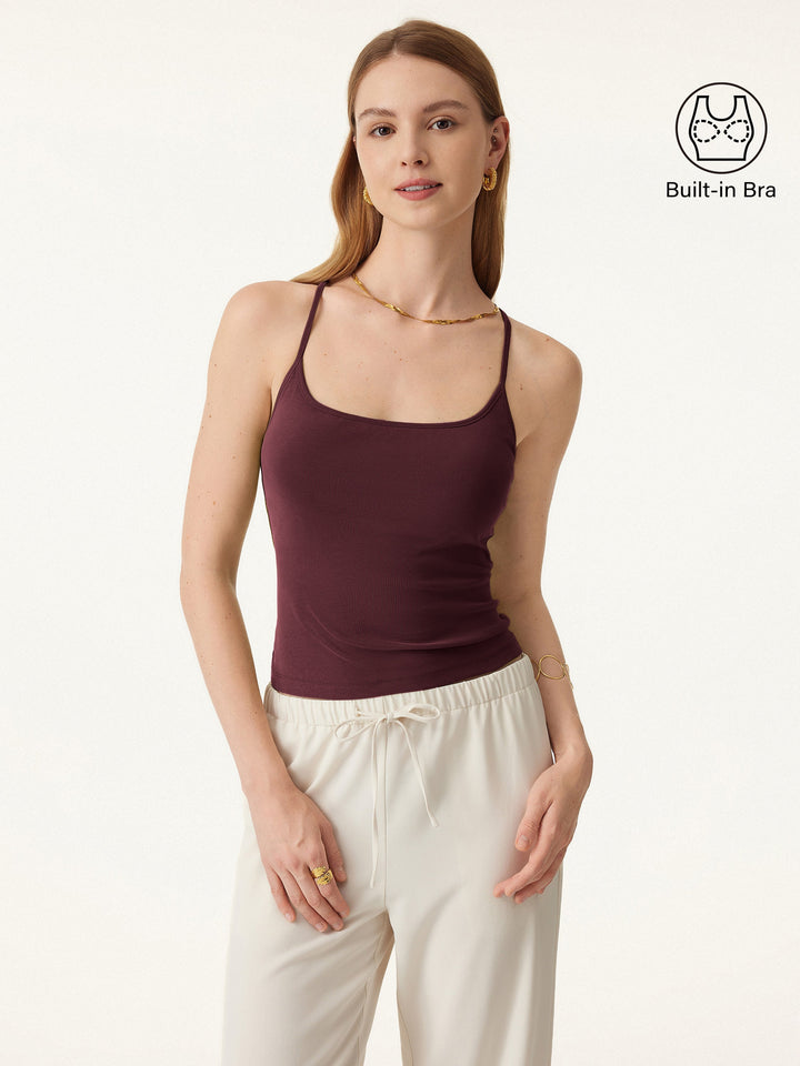 Sandwashed U-neck Cross-back Adjustable Strap Spaghetti Brami Jujube Red XS