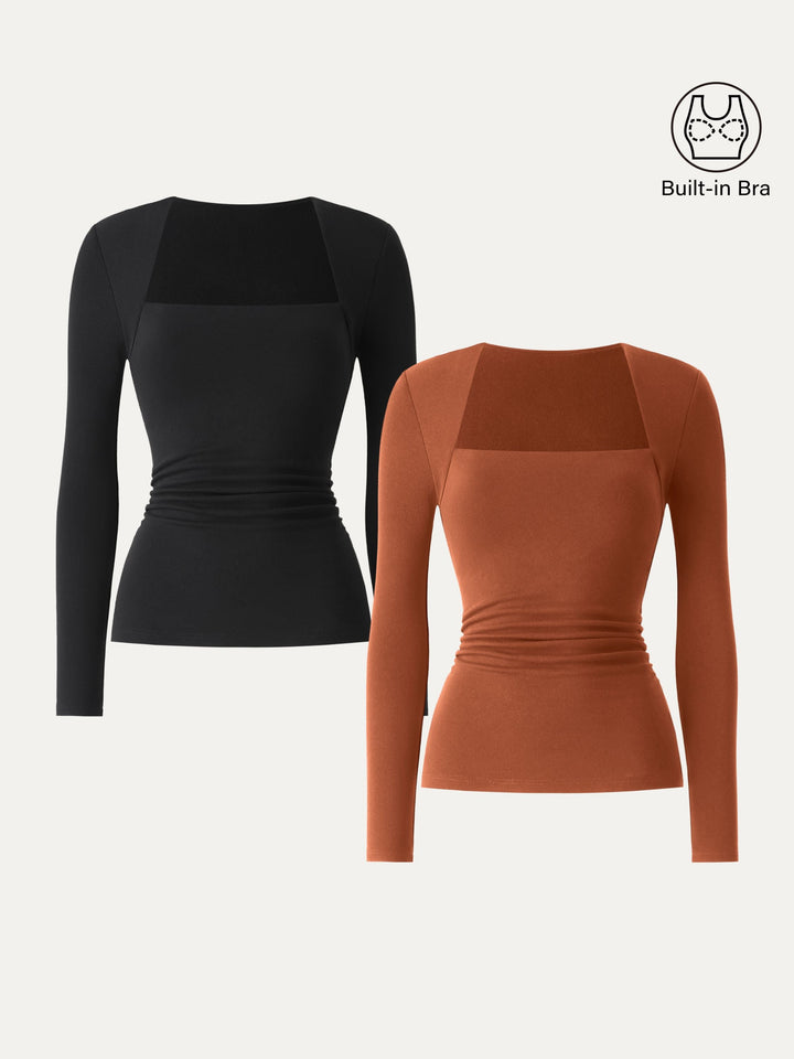 Angular Square Neck Side Ruched Brami Black/Autumn XS