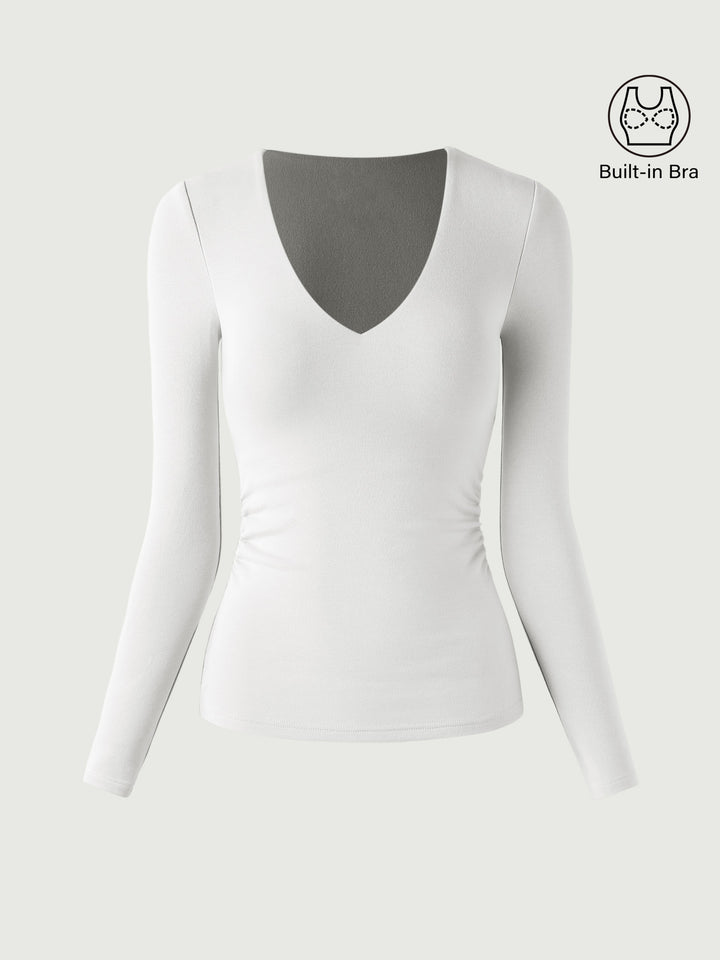 V-Neck Ruched Sides Brami Top White XS
