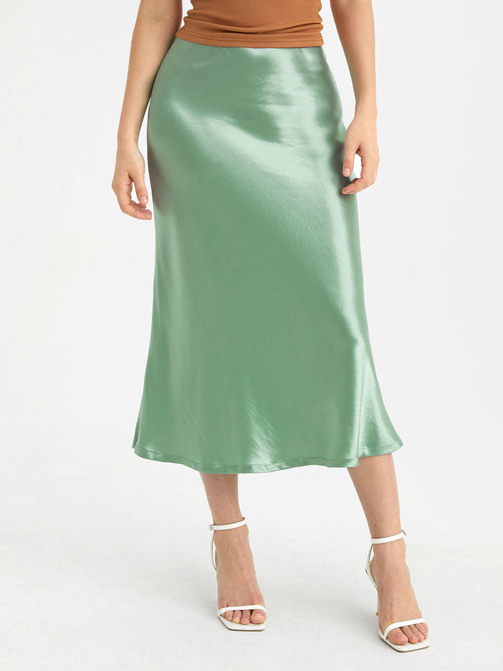 Silk-Like Bias-Cut Slip Skirt Laurel Green XS