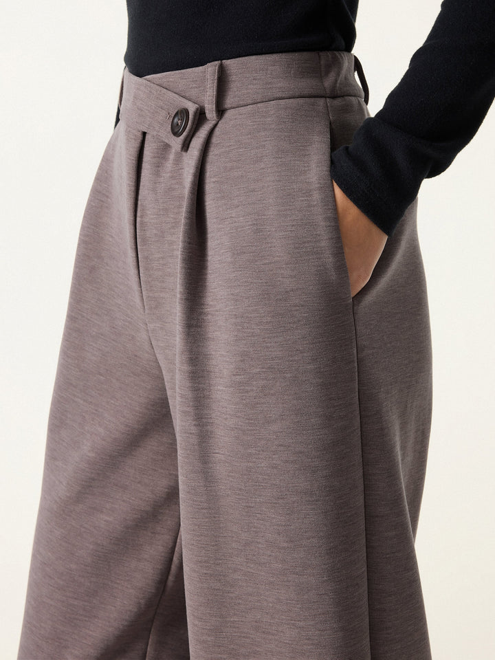 Cozy Warm High Rise Slanted Fly Front Wide Leg Pants