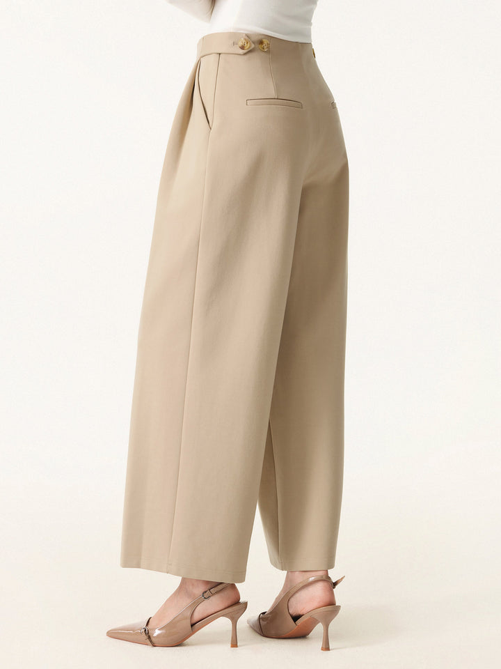 Mid Rise Wide Leg Ankled Pull-on Pants with Pockets
