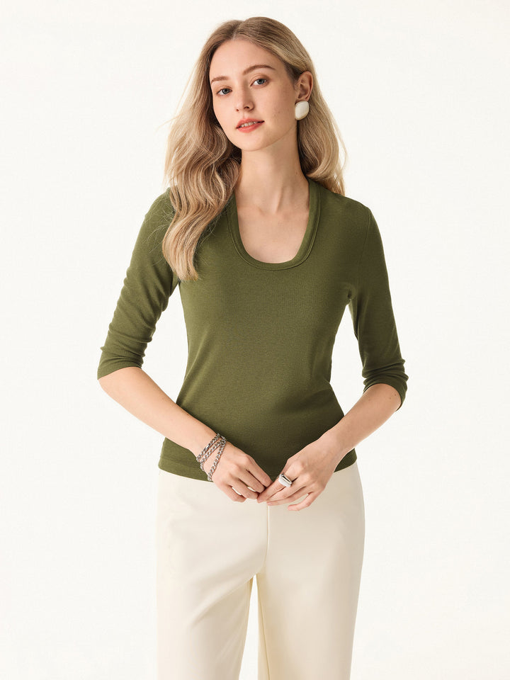 Essential Stretch Cotton U-neck 3/4 Sleeve Brami