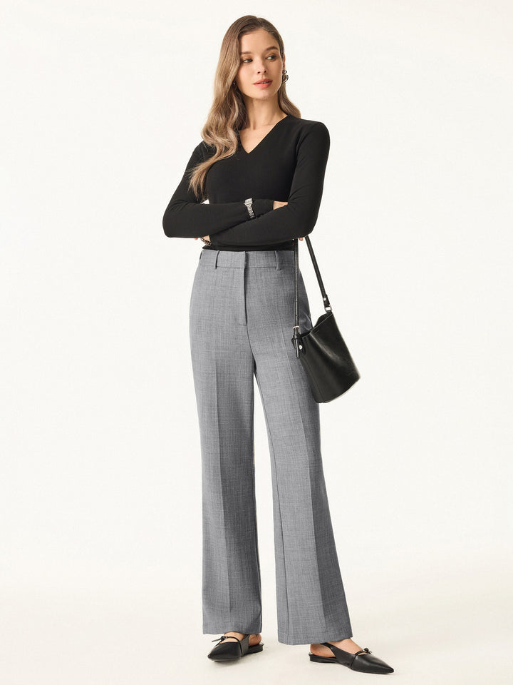 Stretch Wool Mid Rise Flared Trousers with Pockets