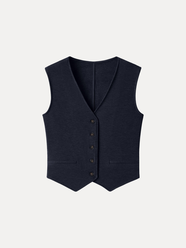 Brushed Warm V-neck Button Front Vest Universe Navy XS