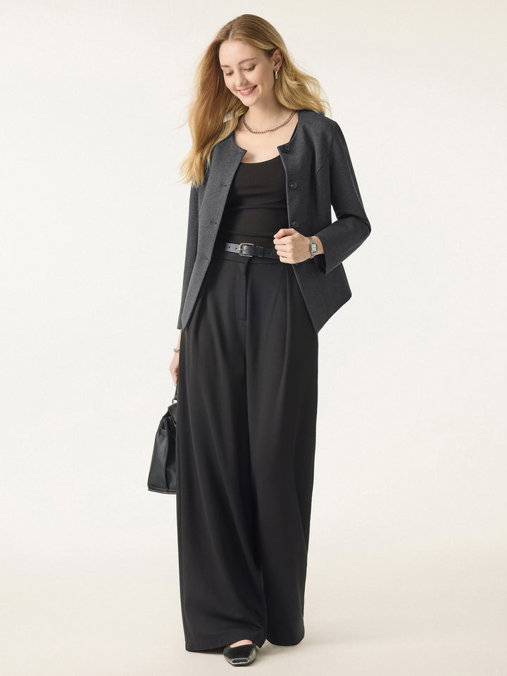 Stretch Ponte Button Front Blazer with Pockets