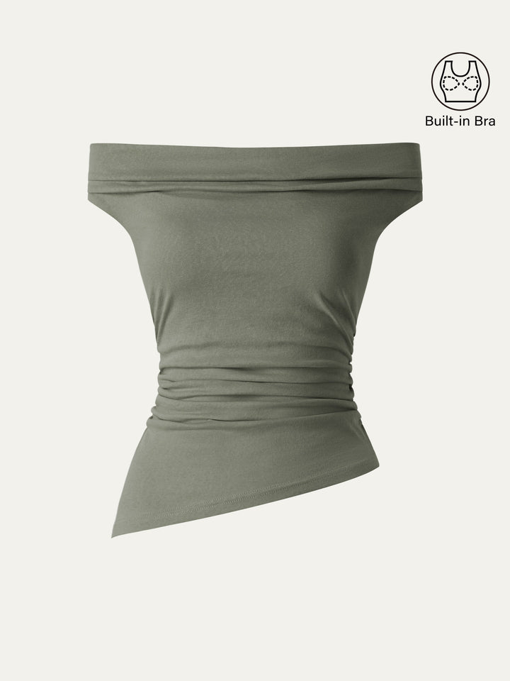 Cold Shoulder Cotton-Linen Gathered New Airy Brami Ever Olive XS