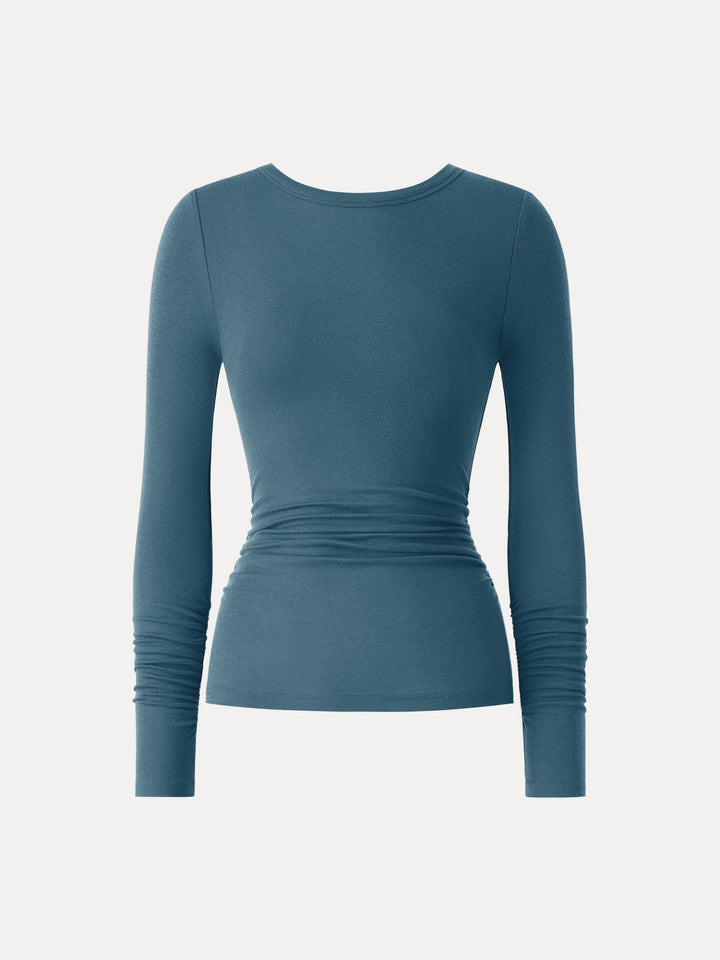 Lyocell Cashmere Ruched Sleeve Skimming Top