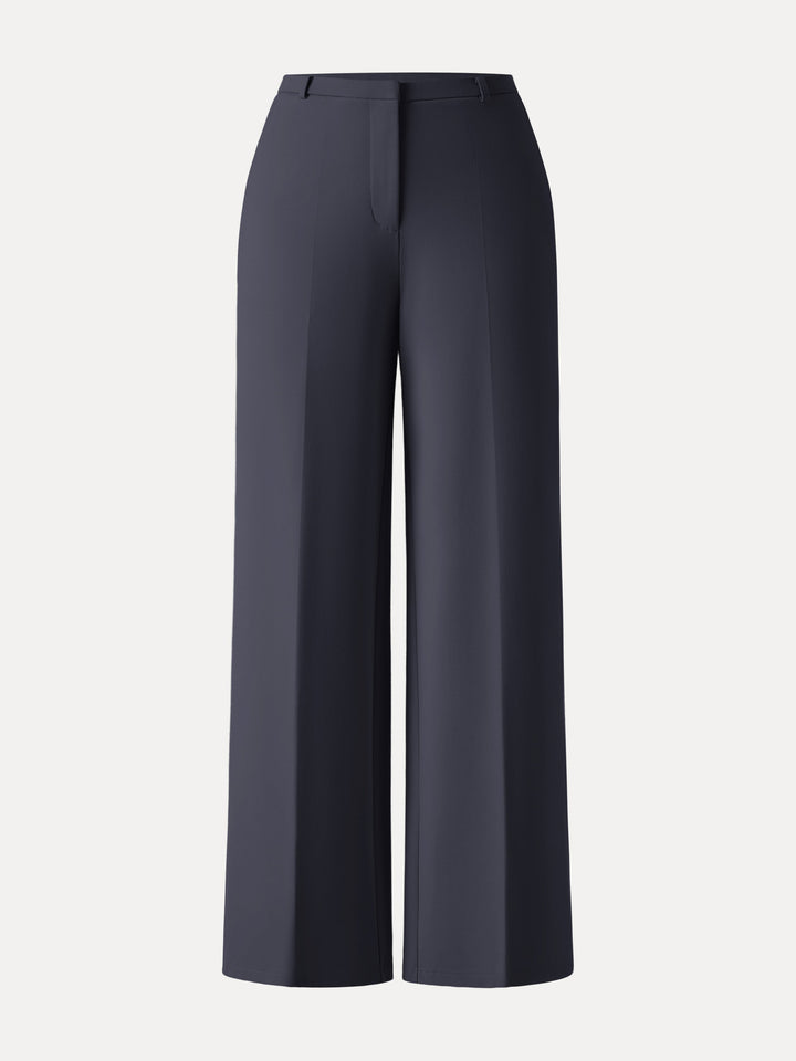 Wrinkle-Resistant High Rise Wide Leg Fly-Front Trousers with Pockets Regular Universe Navy