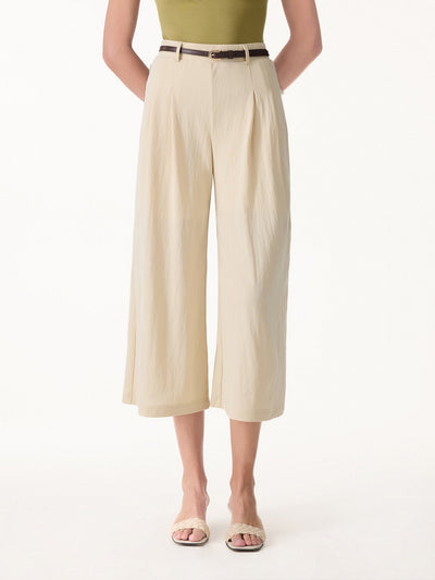 OGLmove Wrinkle-Resistant Linen-Like Cropped Wide Leg Pants Regular Ash Ivory