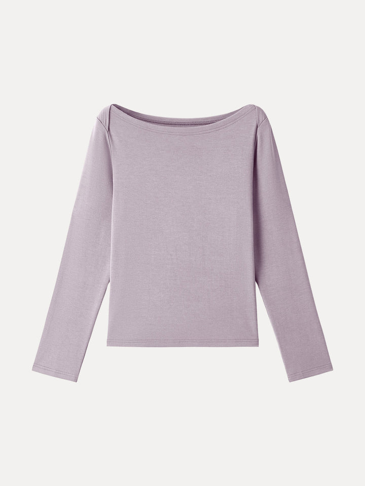 Relaxed Fit Boatneck Long Sleeve Top Pale Lilac XS