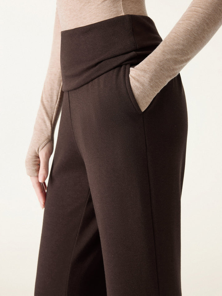 Tummy Warmer Folding Waistband Flared Pants with Pockets