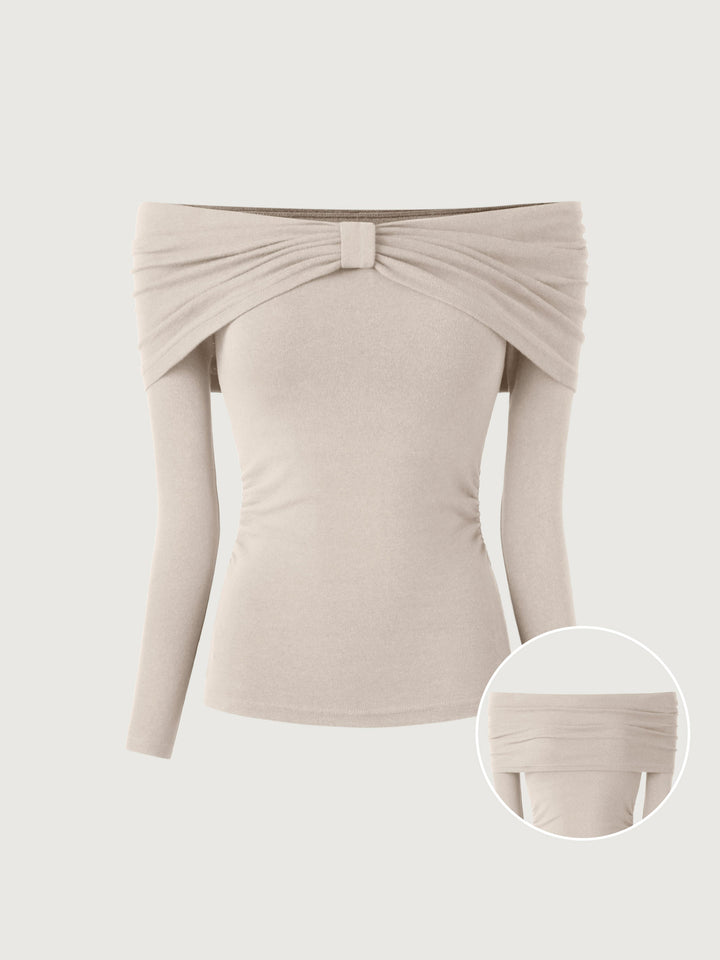 Transformable Bow Cold Shoulder Long Sleeve Brami Top