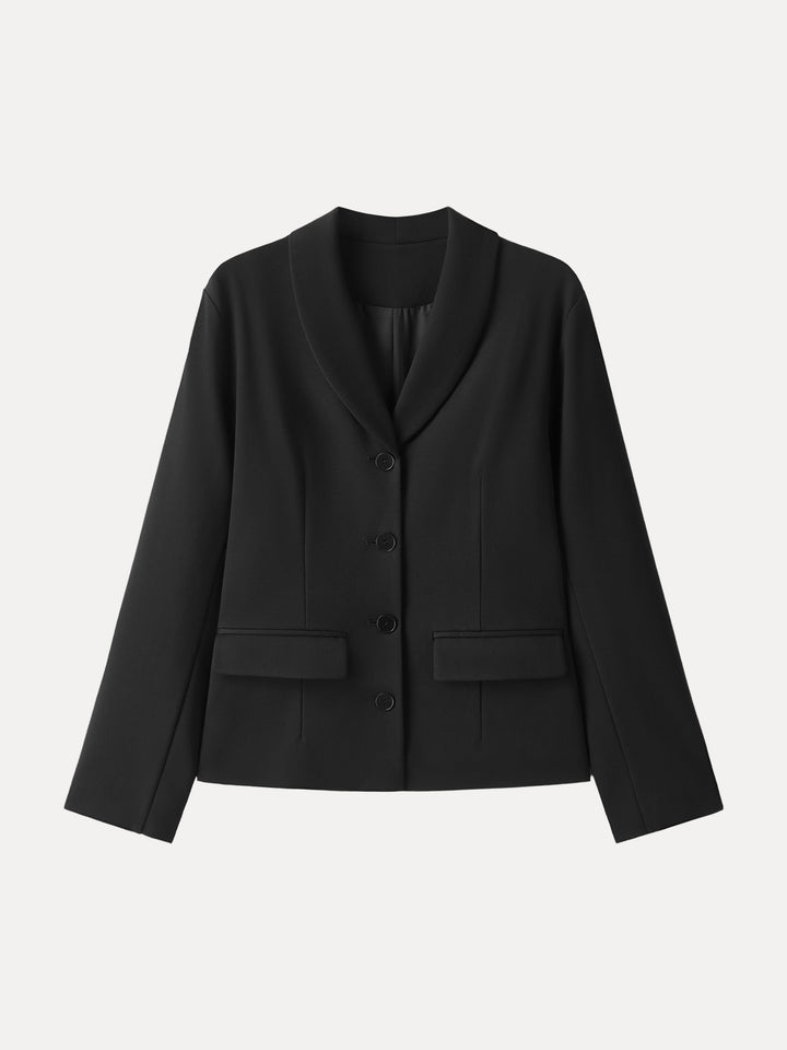 Stretch Shawl Lapel Button Front Blazer with Pockets