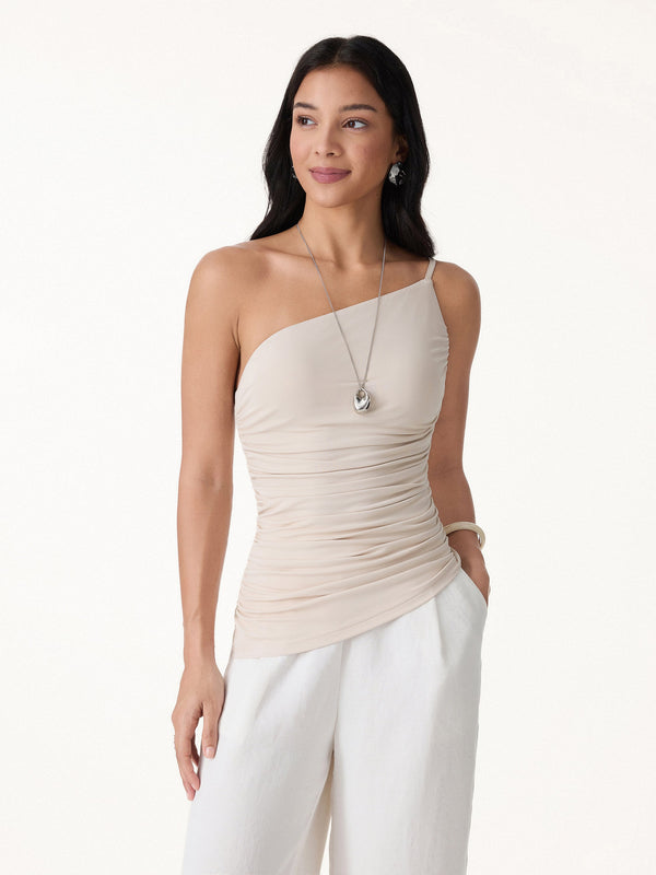 OGLmove SkinKiss Ruched One Shoulder Asymmetrical Bra Top Fog XS