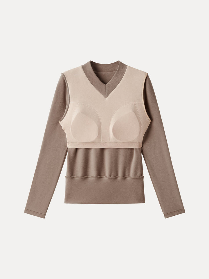 MaxWarm V-neck Long Sleeve Brami with Banded Hem