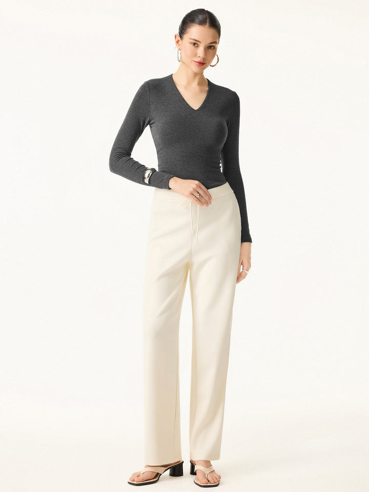 Stretch Cotton V-Neck Long Sleeve Brami Top