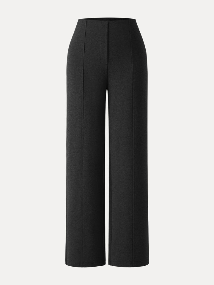 Stretch Ponte High Rise Straight Leg Pants with Pockets Regular Black