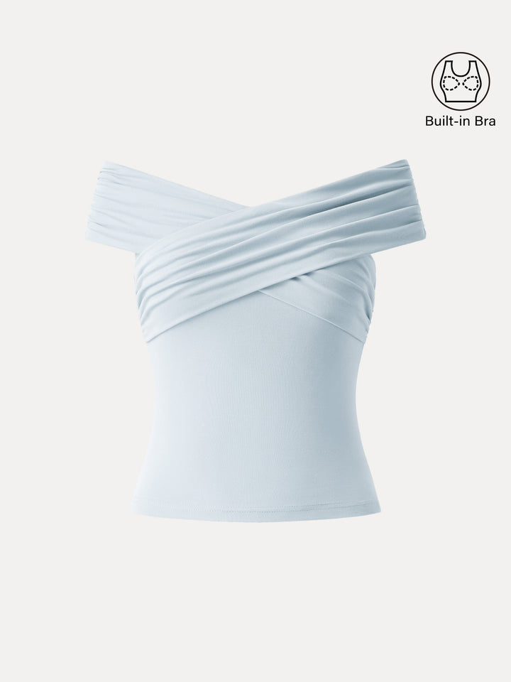 Criss Cross Off Shoulder New Airy Brami Top Sky Glass XS