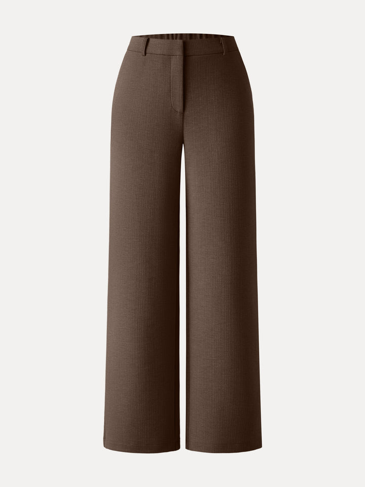 Herringbone Mid Rise Straight Leg Pants with Pockets