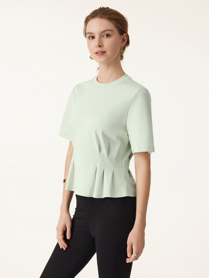 Crewneck Short Sleeve Cinched Waist Tee
