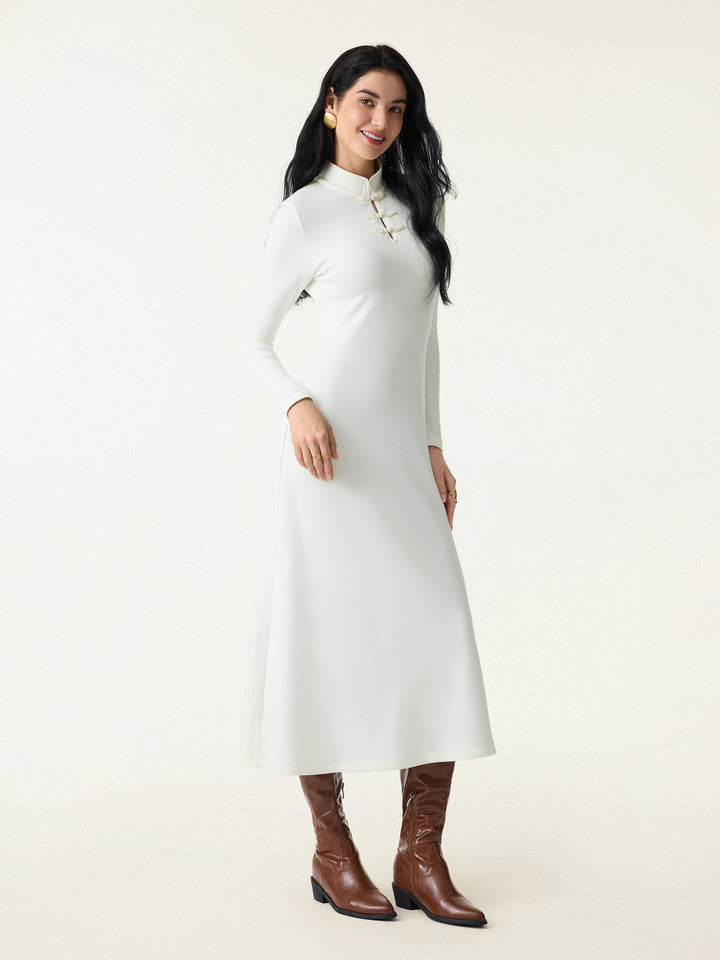 Mandarin Collar Frog Button Midi Brami Dress
